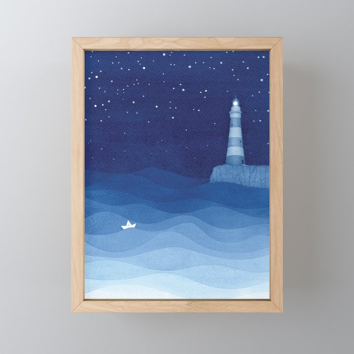 Lighthouse & The Paper Boat, Blue Ocean Mini Art Print
