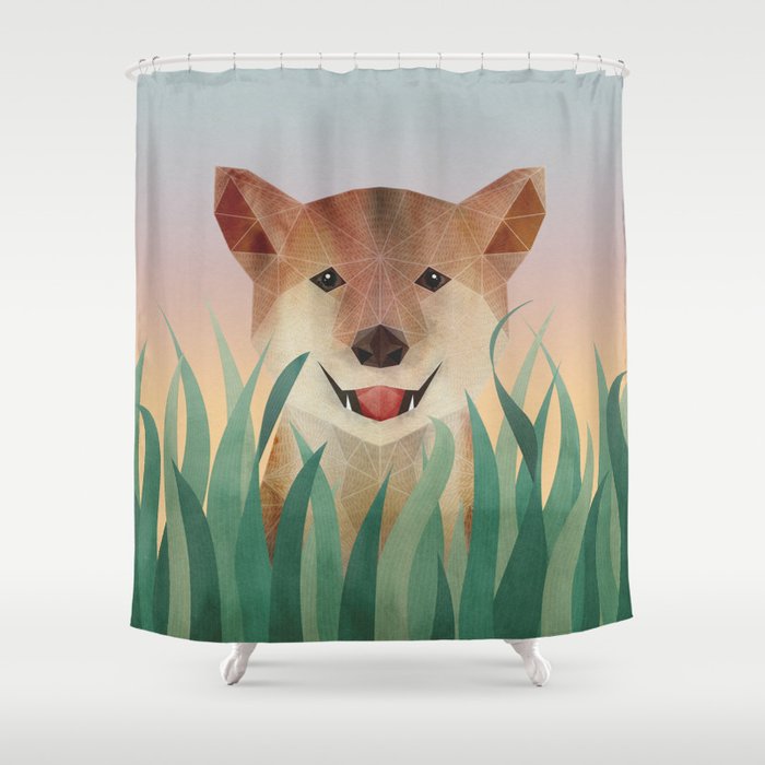 Happy Shiba In The Grass (Sunrise Dog) Shower Curtain