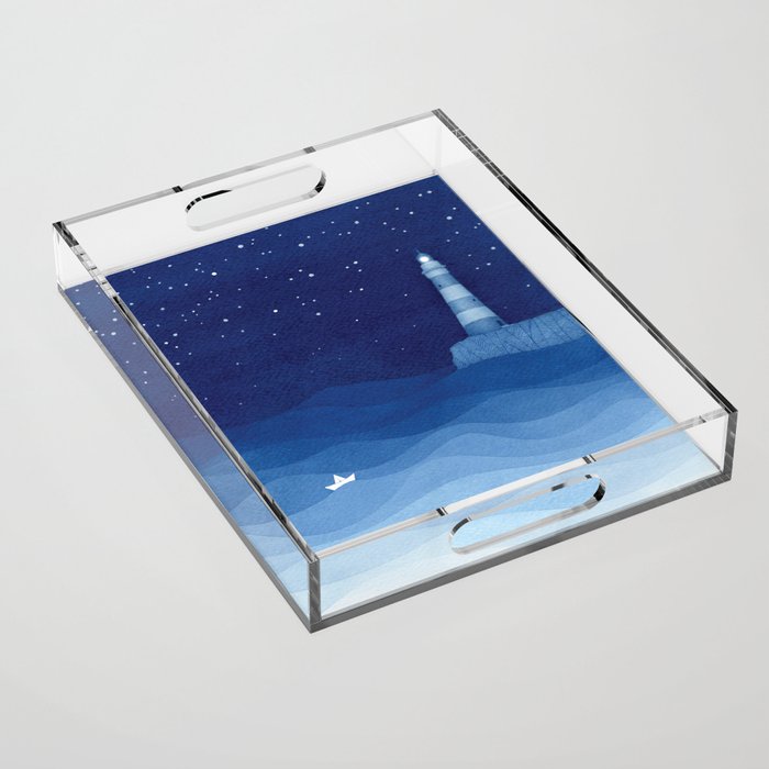Lighthouse & The Paper Boat, Blue Ocean Acrylic Tray