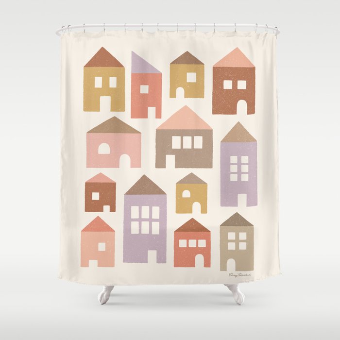 Happy Houses - Earth Tones Shower Curtain
