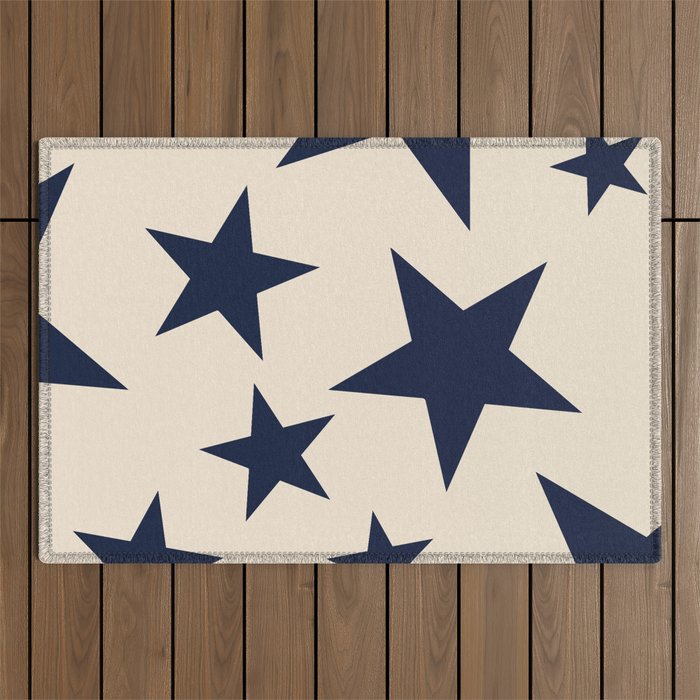 Navy & Light Beige Big Ol' Stars Outdoor Rug