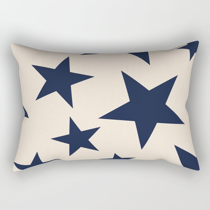 Navy & Light Beige Big Ol' Stars Rectangular Pillow