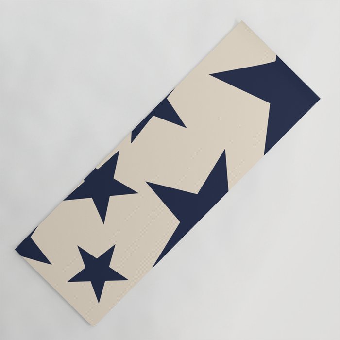 Navy & Light Beige Big Ol' Stars Yoga Mat