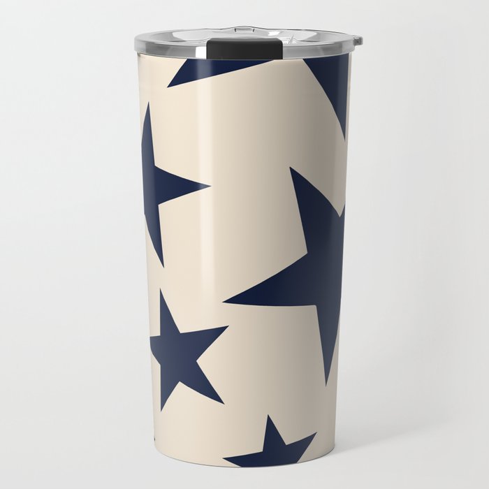 Navy & Light Beige Big Ol' Stars Travel Mug