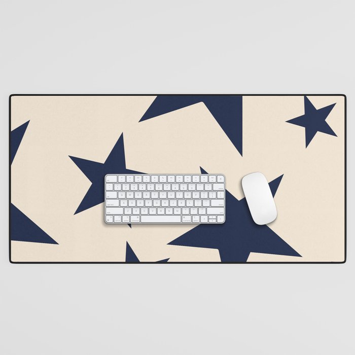 Navy & Light Beige Big Ol' Stars Desk Mat