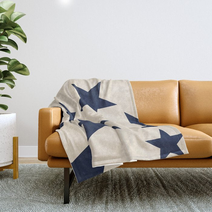 Navy & Light Beige Big Ol' Stars Throw Blanket