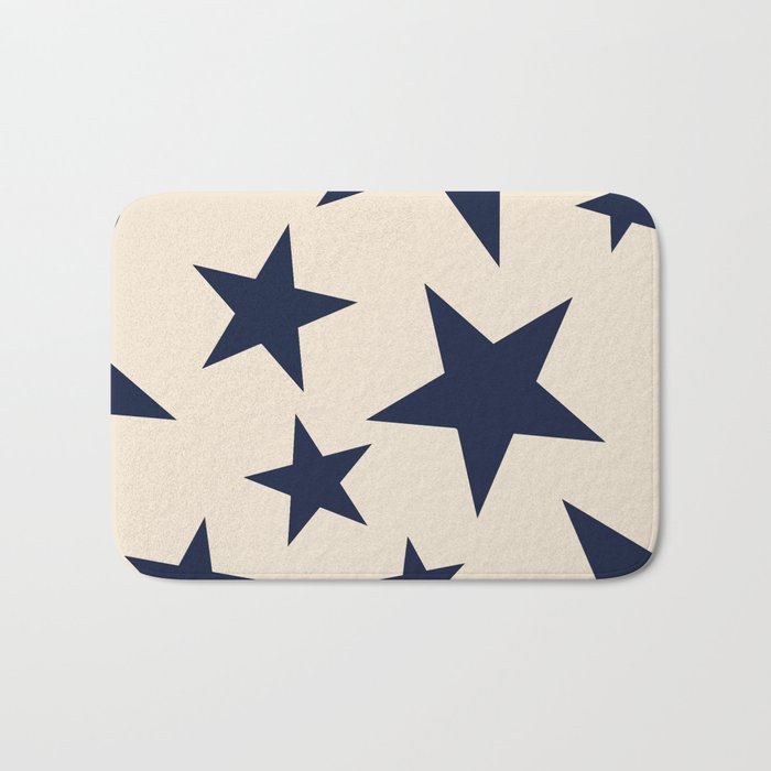 Navy & Light Beige Big Ol' Stars Bath Mat