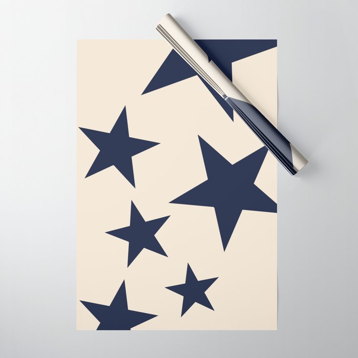 Navy & Light Beige Big Ol' Stars Wrapping Paper