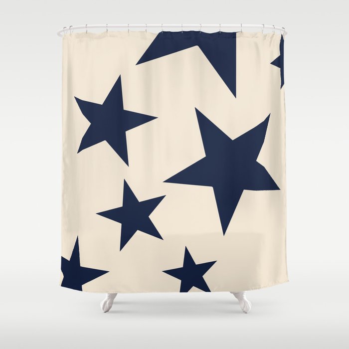 Navy & Light Beige Big Ol' Stars Shower Curtain