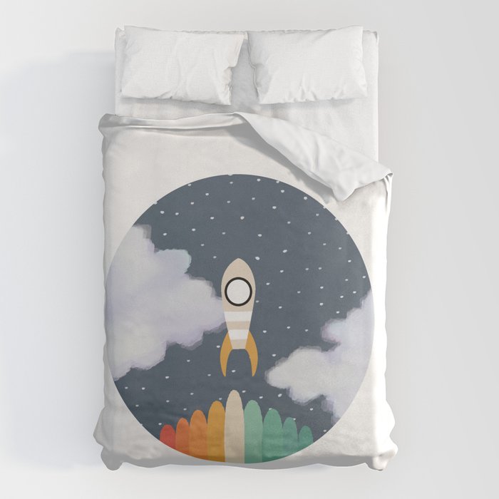 Space Rocket Print, Galaxy Outer Space Pattern Duvet Cover