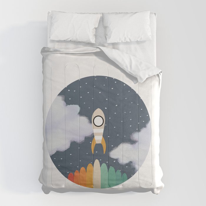 Space Rocket Print, Galaxy Outer Space Pattern Comforter