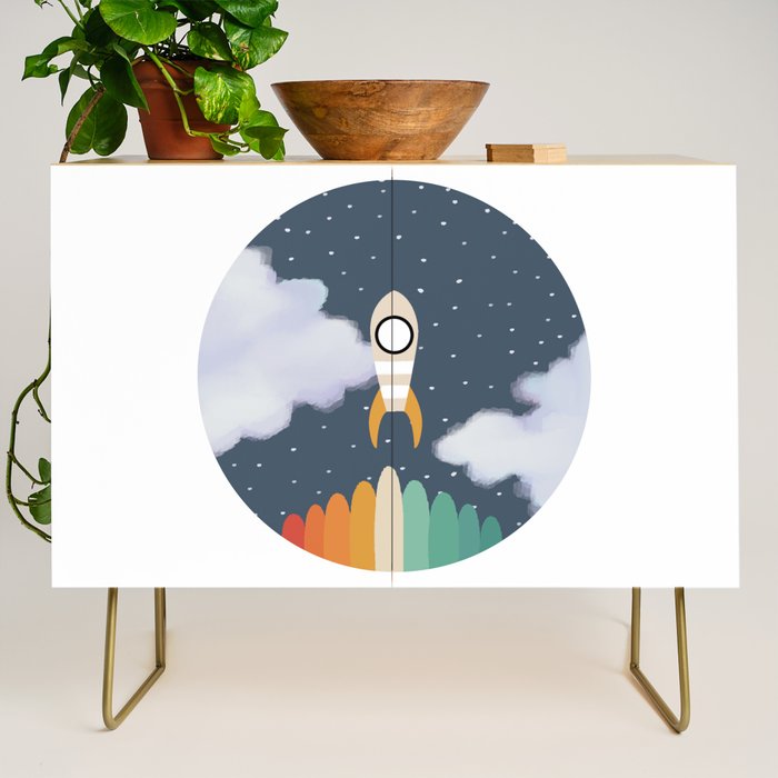 Space Rocket Print, Galaxy Outer Space Pattern Credenza