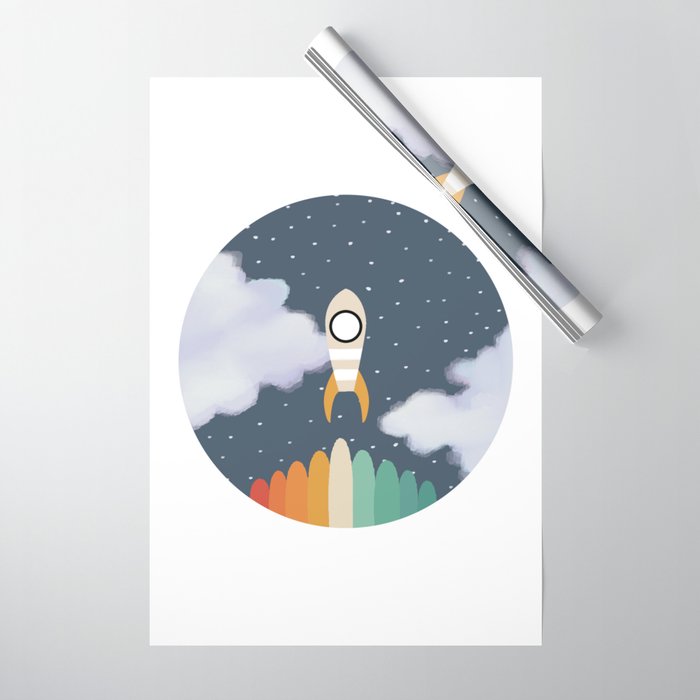 Space Rocket Print, Galaxy Outer Space Pattern Wrapping Paper