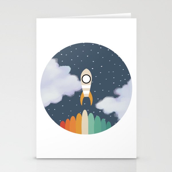 Space Rocket Print, Galaxy Outer Space Pattern Stationery Card