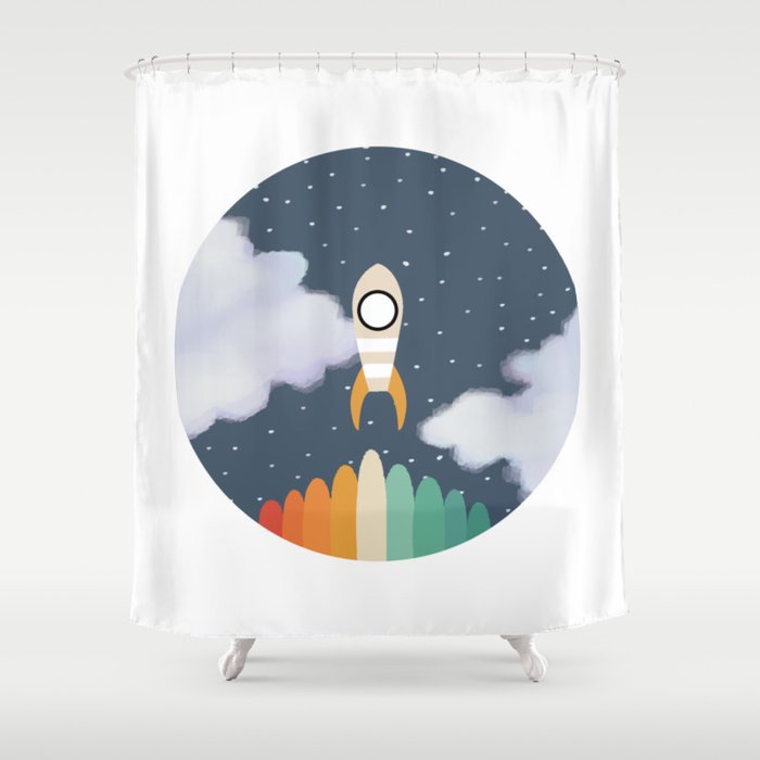 Space Rocket Print, Galaxy Outer Space Pattern Shower Curtain