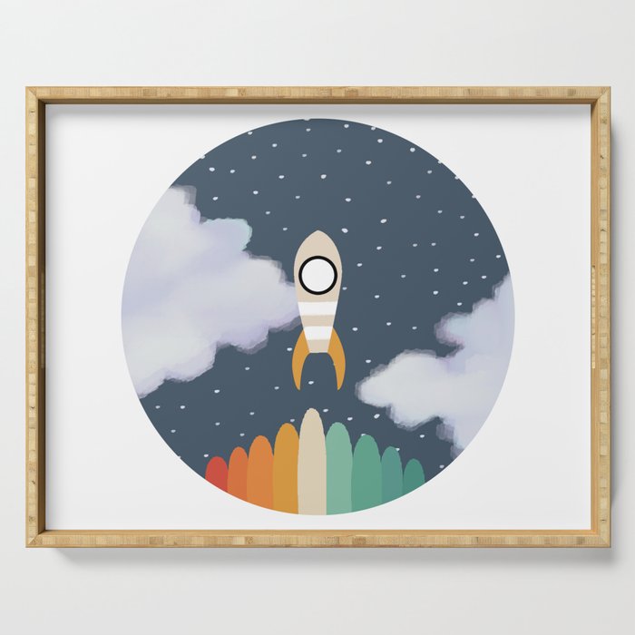 Space Rocket Print, Galaxy Outer Space Pattern Serving Tray