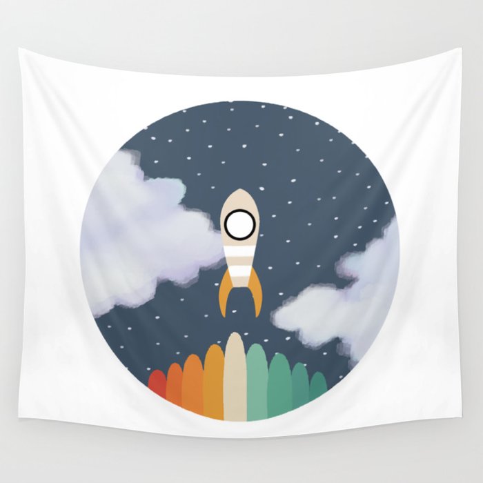 Space Rocket Print, Galaxy Outer Space Pattern Wall Tapestry