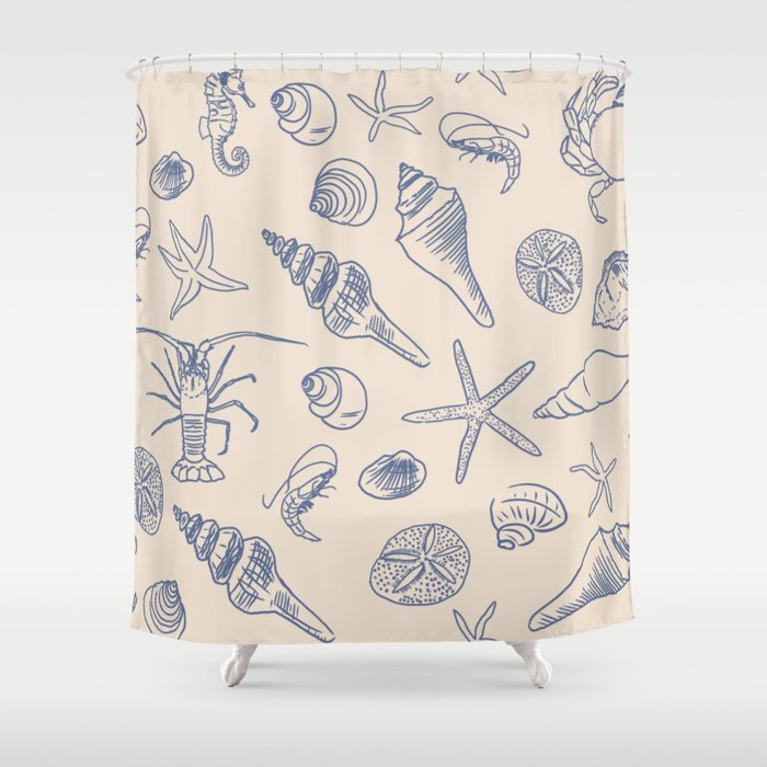 Seahorse Ocean Nautical Coastal Serenity Blue Ivory  Shower Curtain