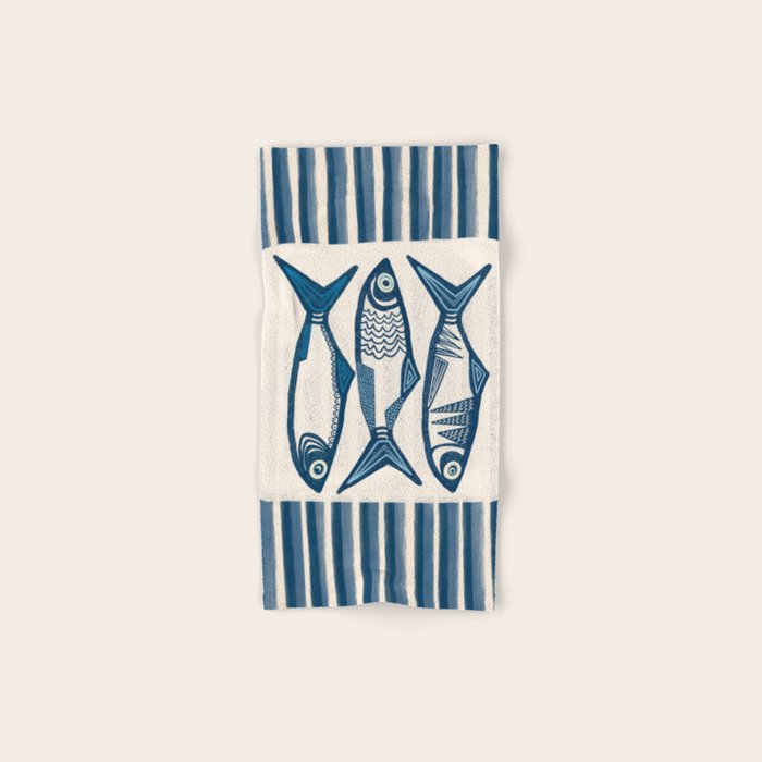 Modern Coastal Art Print - Sardines With Blue Stripes Bath Towel