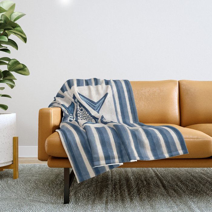 Modern Coastal Art Print - Sardines With Blue Stripes Throw Blanket