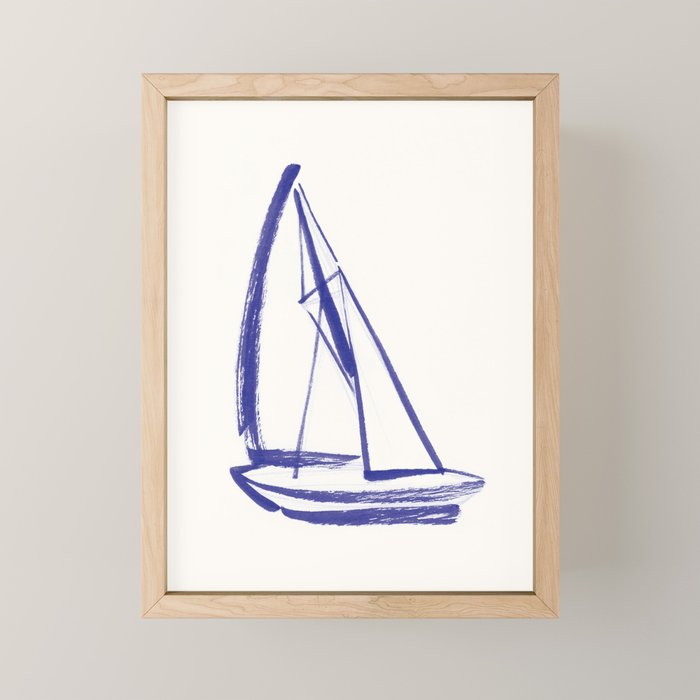Sailboat Drawing - Blue White Mini Art Print