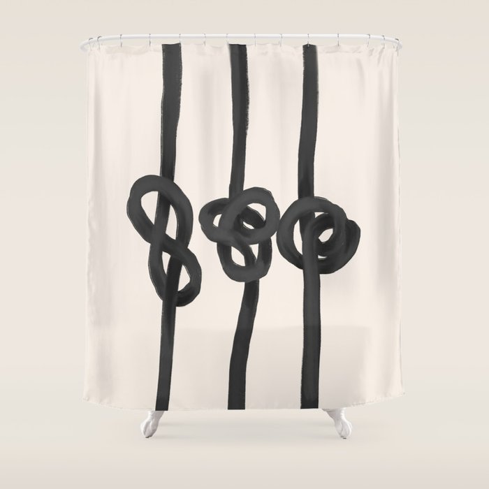 Minimalist Black Knot Abstract Art On Neutral Background Shower Curtain