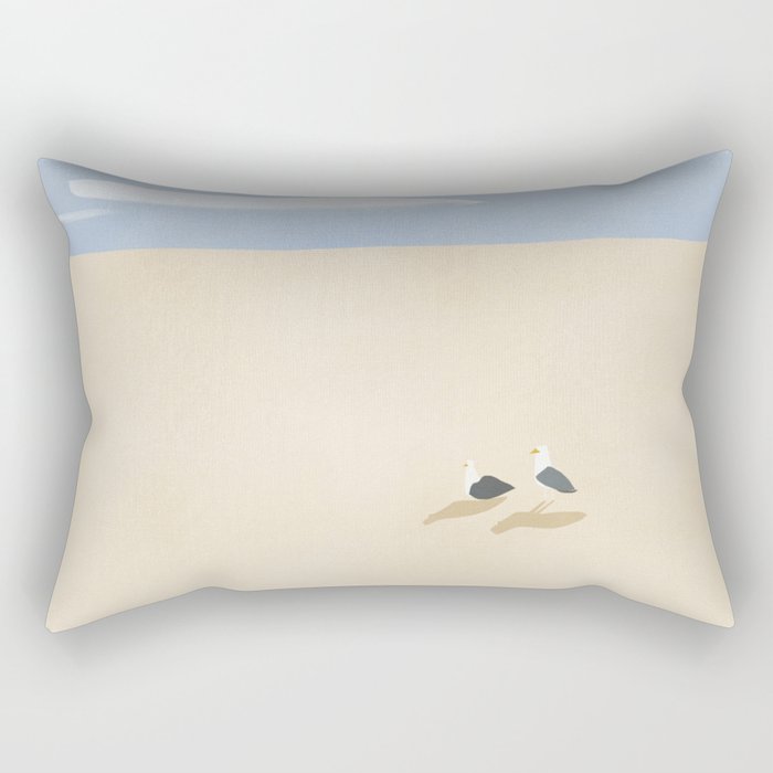Minimal Sand Beach With Seagulls Rectangular Pillow