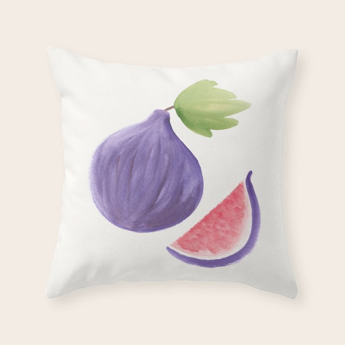 Fig - Fruit Watercolor Painting Throw Pillow