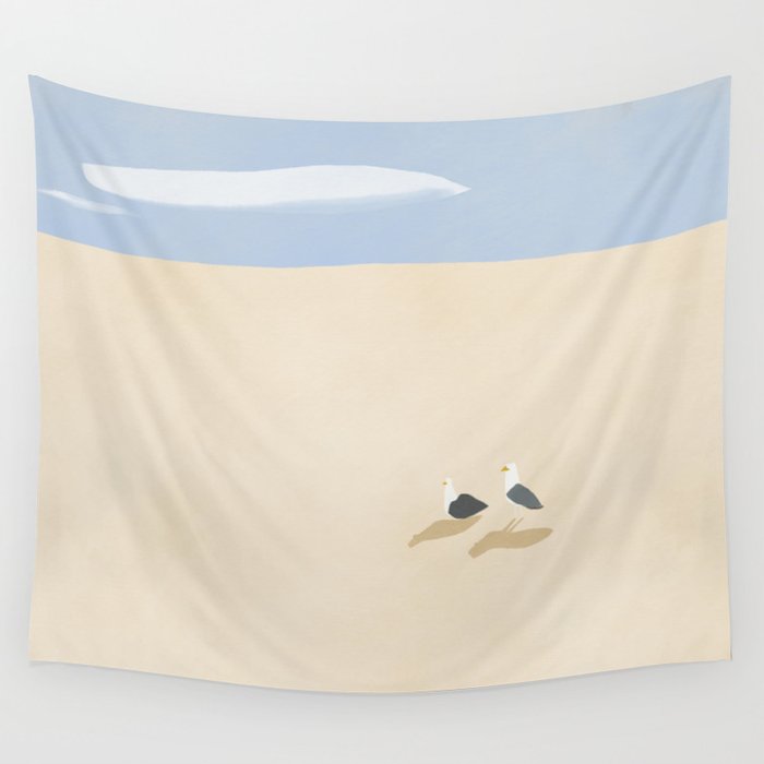 Minimal Sand Beach With Seagulls Wall Tapestry