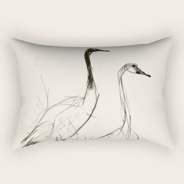 Two Geese - Minimalist Drawing Rectangular Pillow