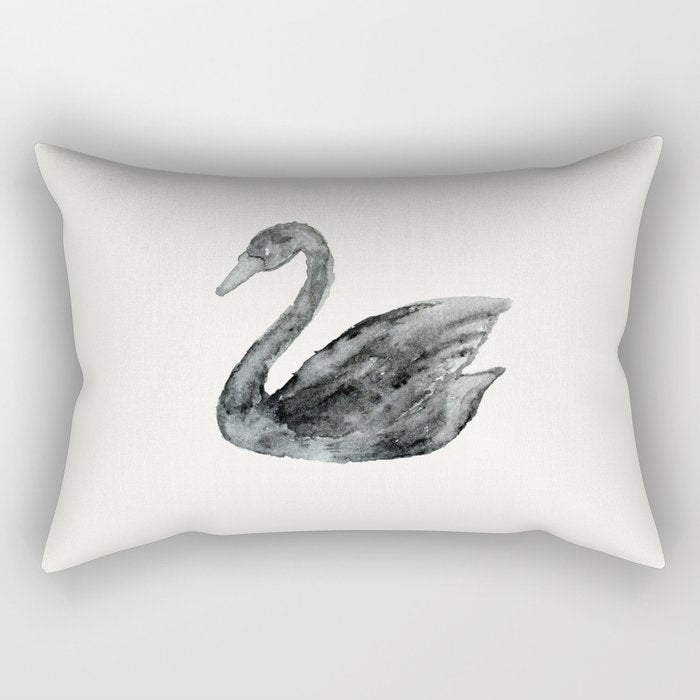 Elegant Black White Hand Painted Watercolor Swan Rectangular Pillow