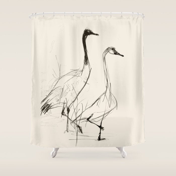 Two Geese - Minimalist Drawing Shower Curtain