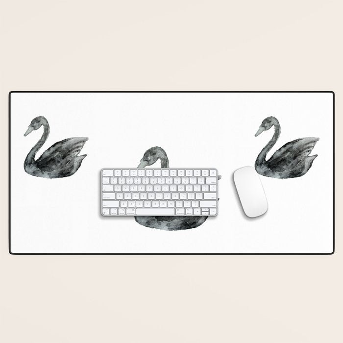 Elegant Black White Hand Painted Watercolor Swan Desk Mat