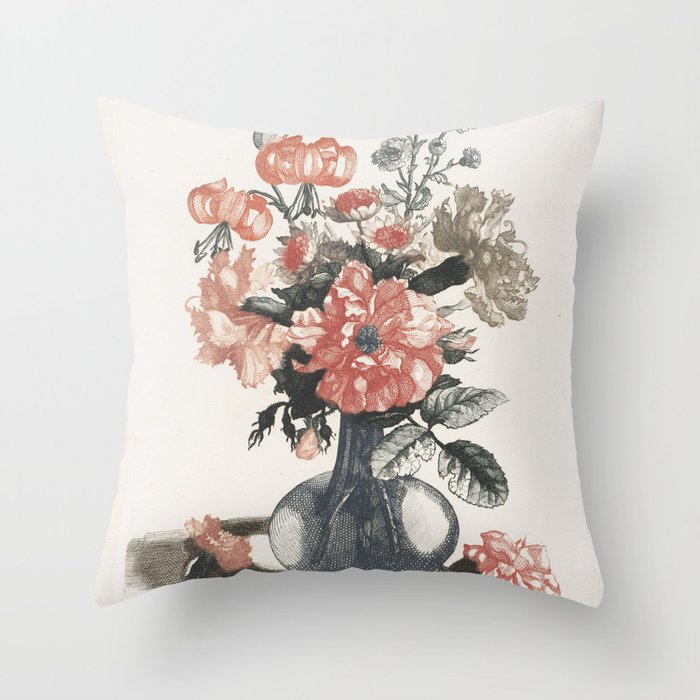 Five Prints Of Flowers In Glass Vases, Anonymous, After Jean Baptiste Monnoyer  1688   1698 Throw Pillow