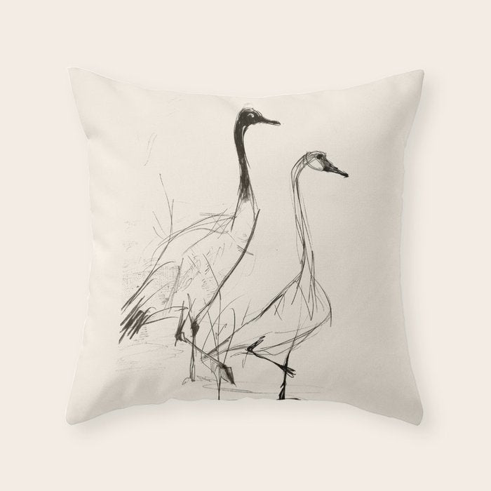 Two Geese - Minimalist Drawing Throw Pillow