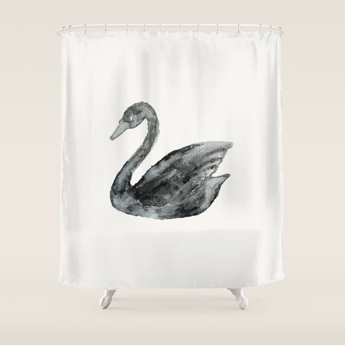 Elegant Black White Hand Painted Watercolor Swan Shower Curtain