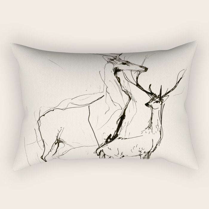 Two Stags - Line Drawing Rectangular Pillow