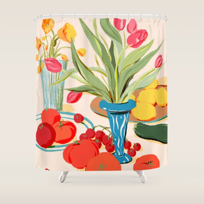 Fresh Tomatoes And Flowers Shower Curtain