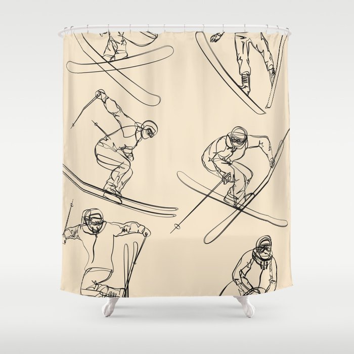 Minimal Skiers Line Art 2 Shower Curtain