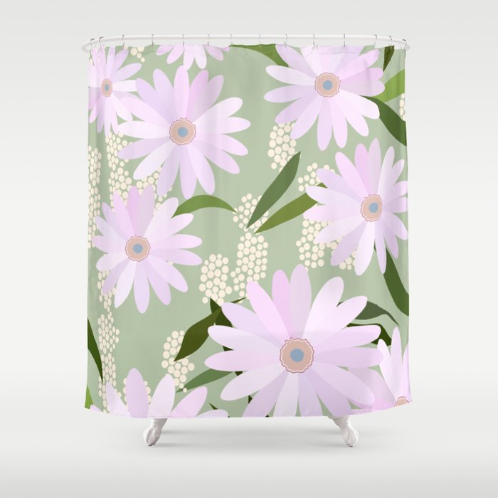 Playful Daisies | 01 - Lilac And Pastel Green Shower Curtain