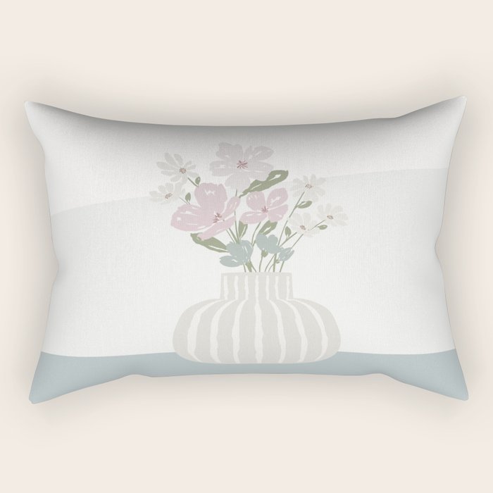 Wildflower Bouquet In Vase Illustration - Beige Muted Pink And Dusty Green Flowers Rectangular Pillow