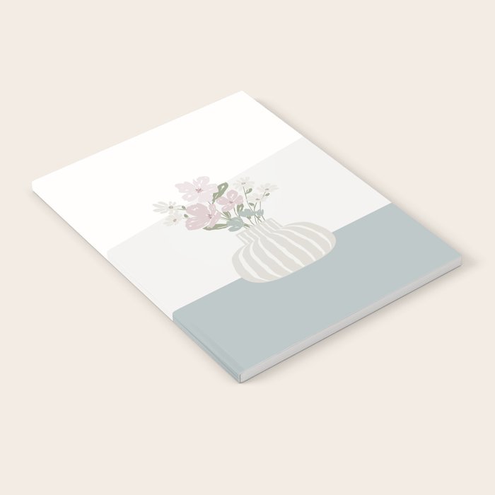 Wildflower Bouquet In Vase Illustration - Beige Muted Pink And Dusty Green Flowers Notebook