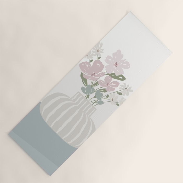 Wildflower Bouquet In Vase Illustration - Beige Muted Pink And Dusty Green Flowers Yoga Mat