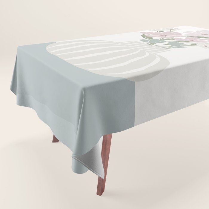 Wildflower Bouquet In Vase Illustration - Beige Muted Pink And Dusty Green Flowers Tablecloth