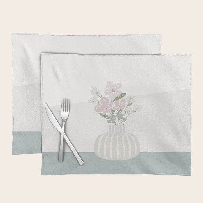 Wildflower Bouquet In Vase Illustration - Beige Muted Pink And Dusty Green Flowers Placemat