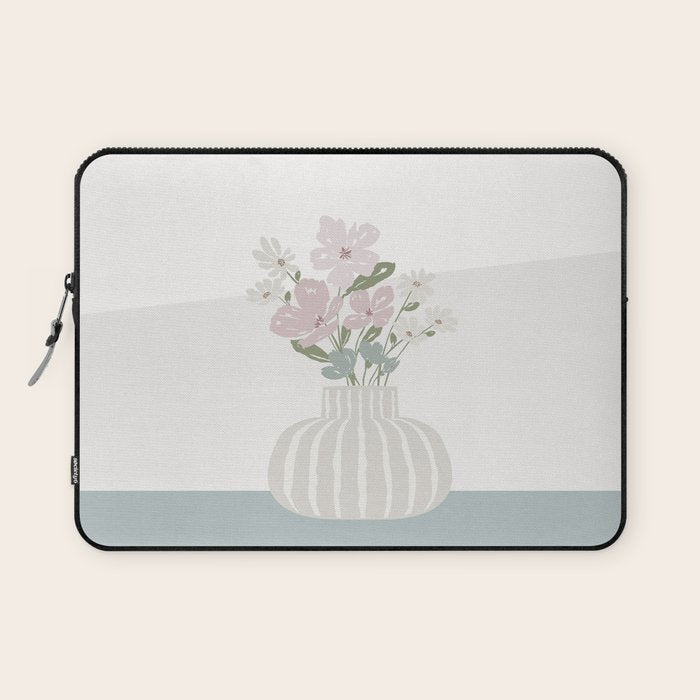 Wildflower Bouquet In Vase Illustration - Beige Muted Pink And Dusty Green Flowers Laptop Sleeve