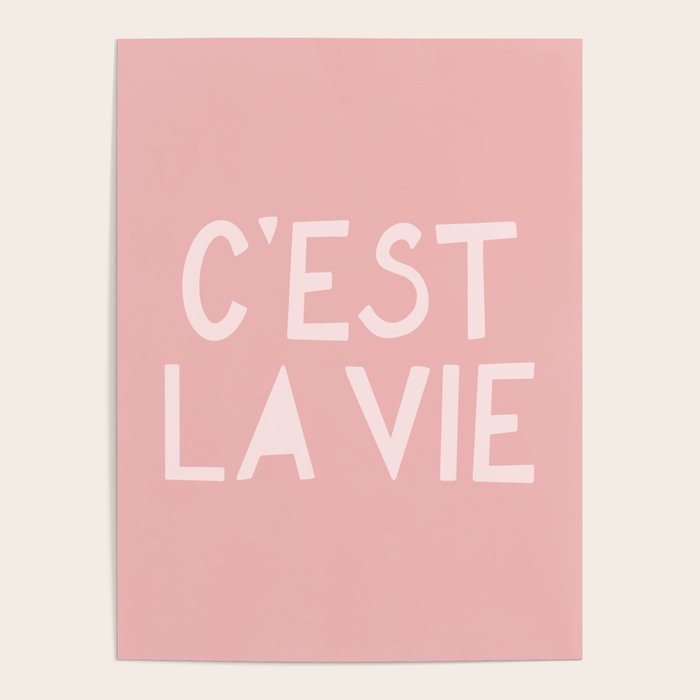 C'Est La Vie French Pink Hand Lettering Poster
