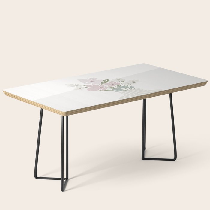 Wildflower Bouquet In Vase Illustration - Beige Muted Pink And Dusty Green Flowers Coffee Table
