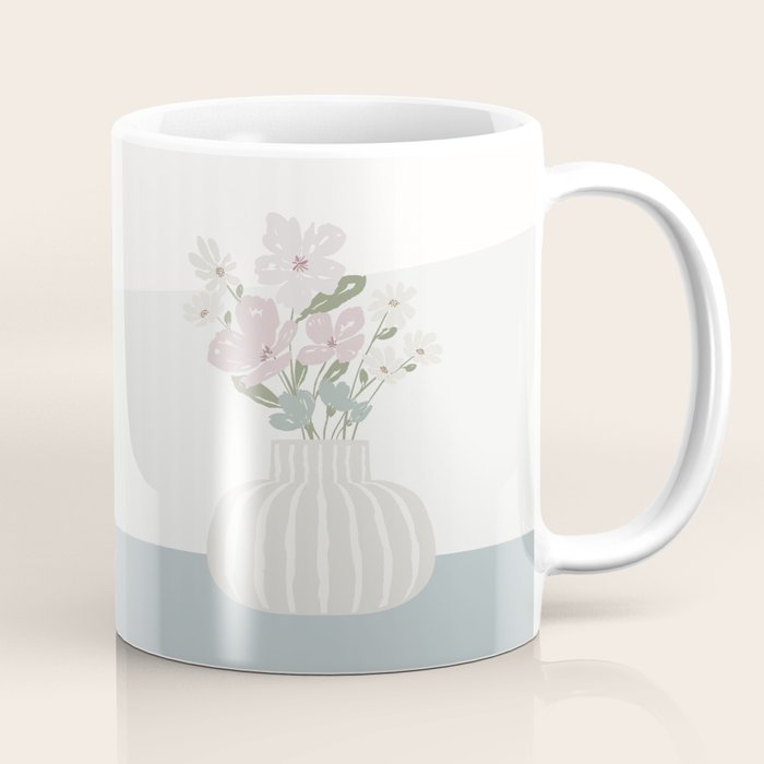 Wildflower Bouquet In Vase Illustration - Beige Muted Pink And Dusty Green Flowers Coffee Mug