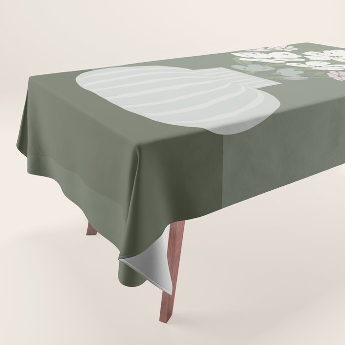 Wildflower Bouquet In Vase Illustration - Muted Pink, Beige And Sage Green Flowers  Tablecloth